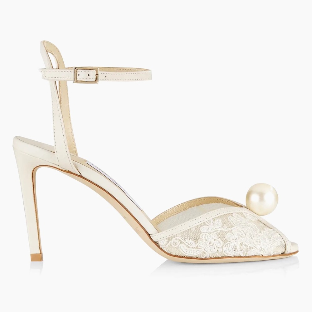 Jimmy Choo Wedding Shoes- Ivory Floral Lace Sandals with Pearl Detail